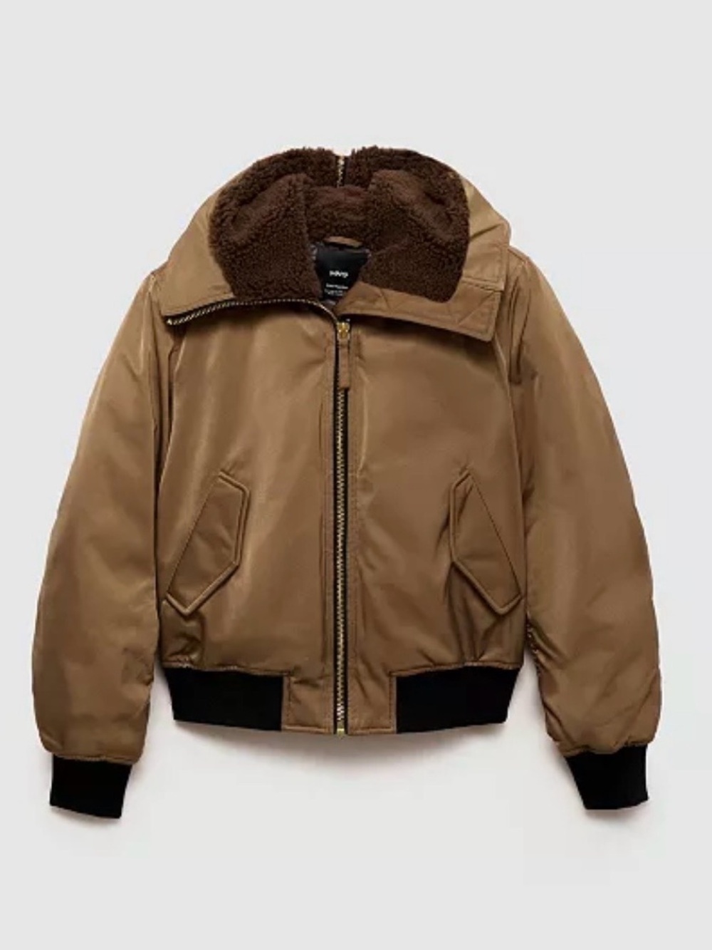 NWOT Mango brown Women's Fleece Lining Bomber Jacket puffer Size M